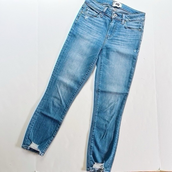 Paige Crop Destructed Hem Jeans Blue - Picture 3 of 6